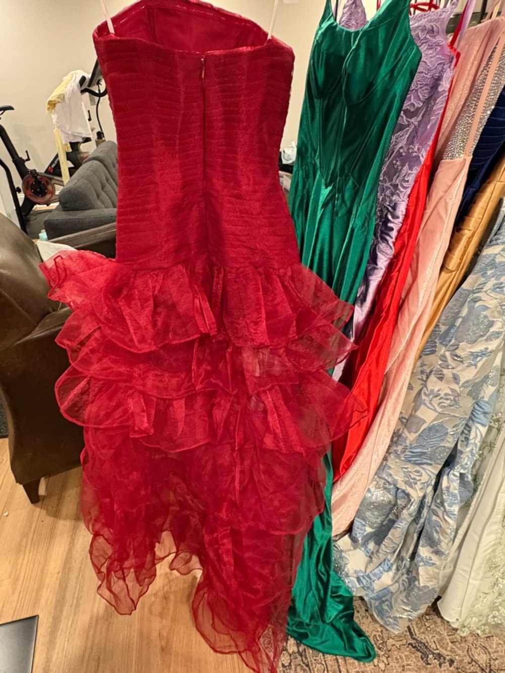 Strapless Red Ruffled Prom Dress - Picture 3 of 3